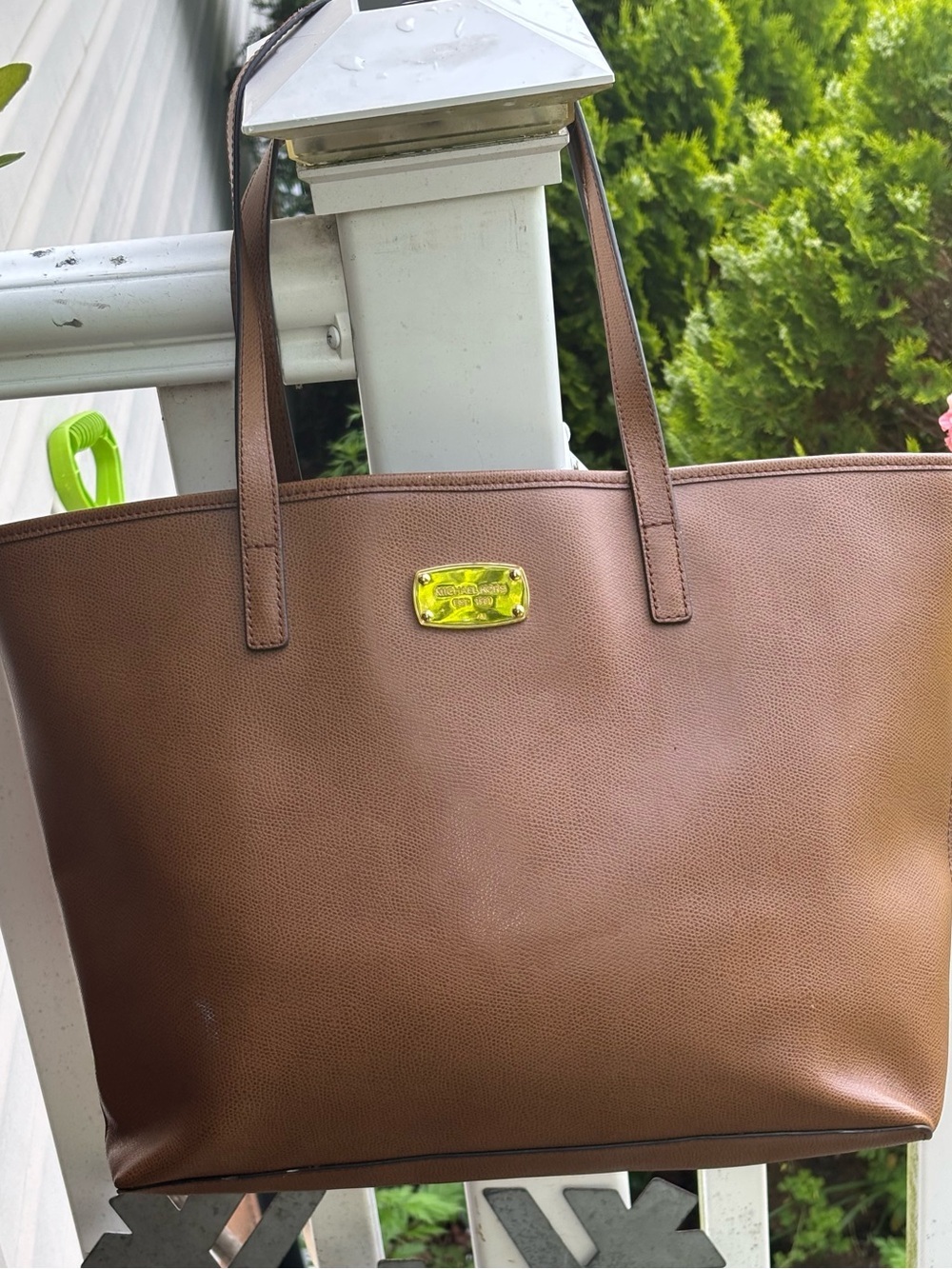 Michael Kors Brown Leather Tote with Gold Tone Logo